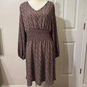 SHEIN Brown Smocked Sundress with Bishop Sleeves, size 2XL